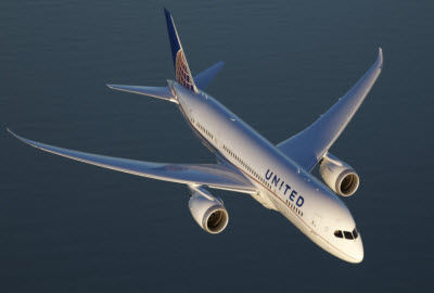 United Airlines plane in flight