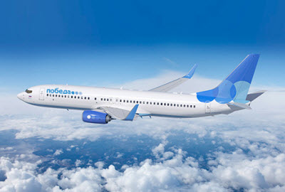 Pobeda airline Boeing 737 in flight