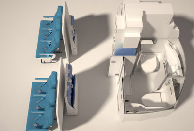 Space-Flex lavatory in wheelchair accessible configuration