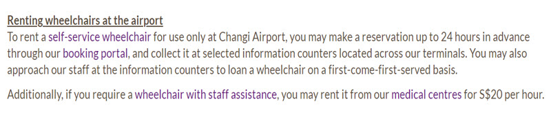 Changi wheelchair assistance charges