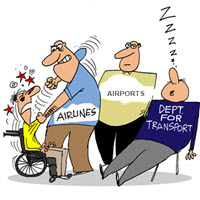 Cartoon showing DfT punching wheelchair user